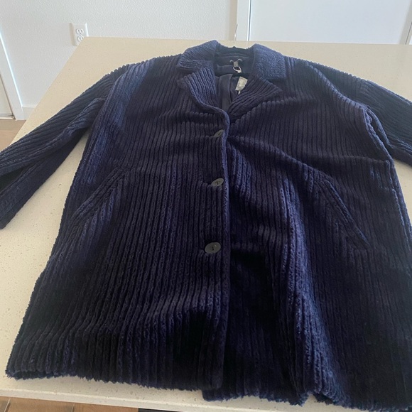 EILEEN FISHER NWT Women Navy Blue Organic Cotton Plush Corduroy Coat Jacket XL - Picture 5 of 7